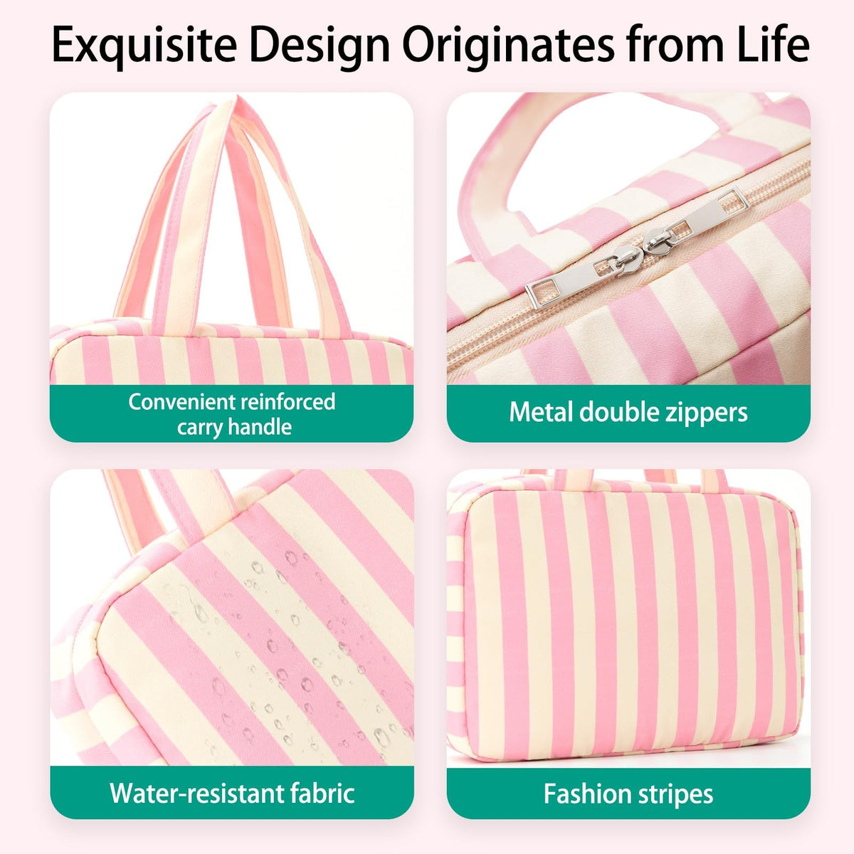 Waterproof Stripe Toiletry Bag for Women – Travel Cosmetic Organizer