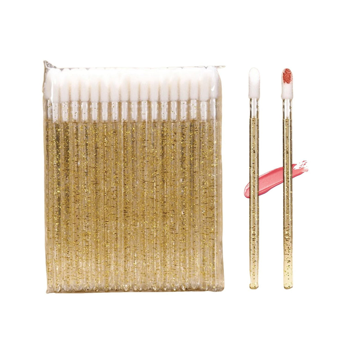 Disposable Lip Brush Set - 50 Premium Gold Lip Gloss Applicators