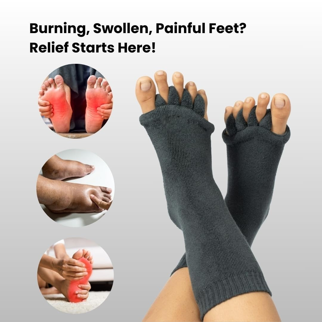 Toe Separator Socks for Bunion & Plantar Fasciitis Support - Grey, Unisex