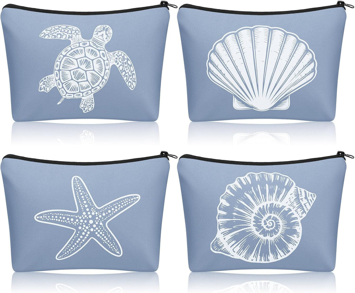 Set of 4 Ocean-Themed Cosmetic Bags for Beach and Travel