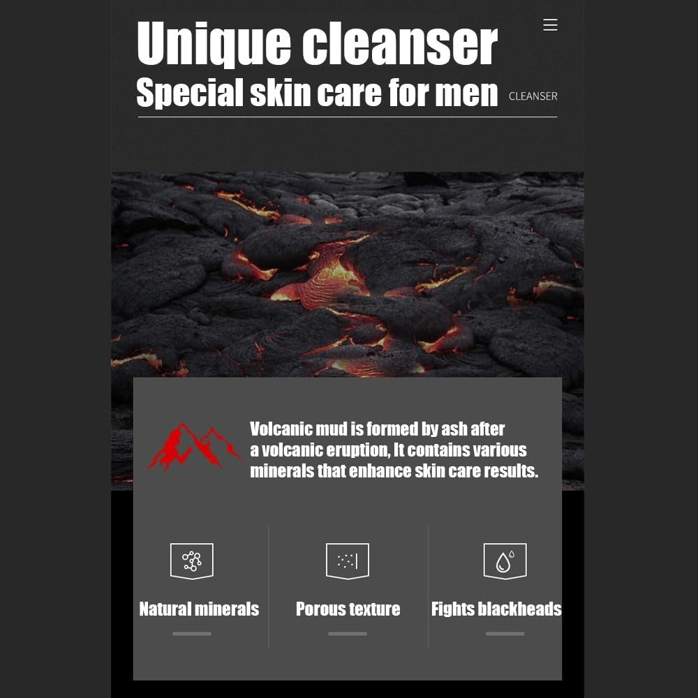 Men's Volcanic Mud Facial Cleanser Foam for Oily & Acne-Prone Skin - 168g