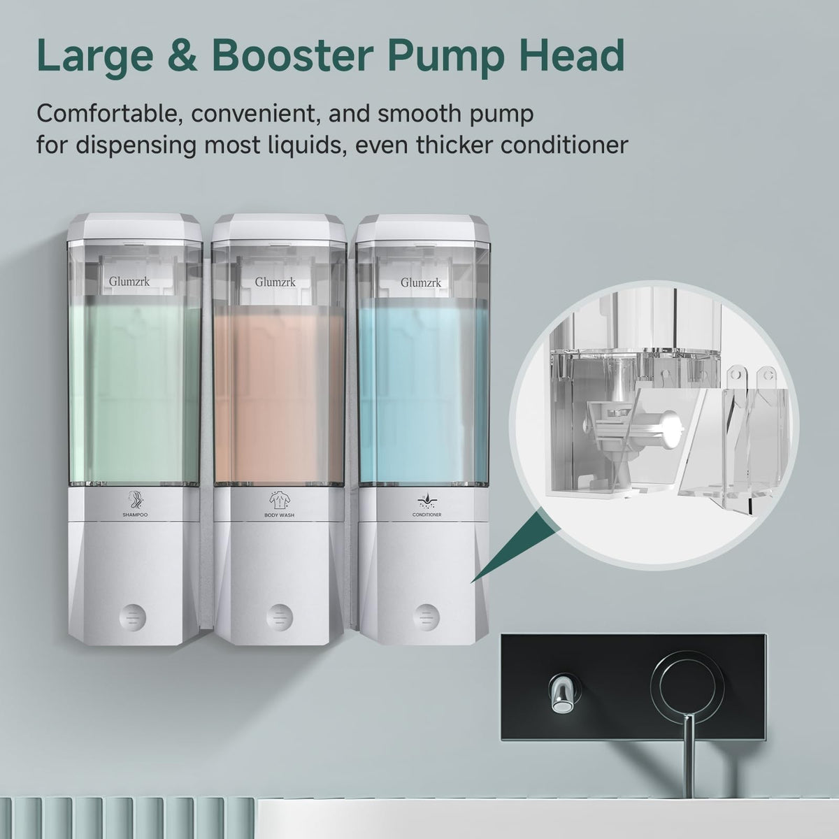 Shampoo and Conditioner Dispenser 3 Chamber No Drill Shower Soap Wall