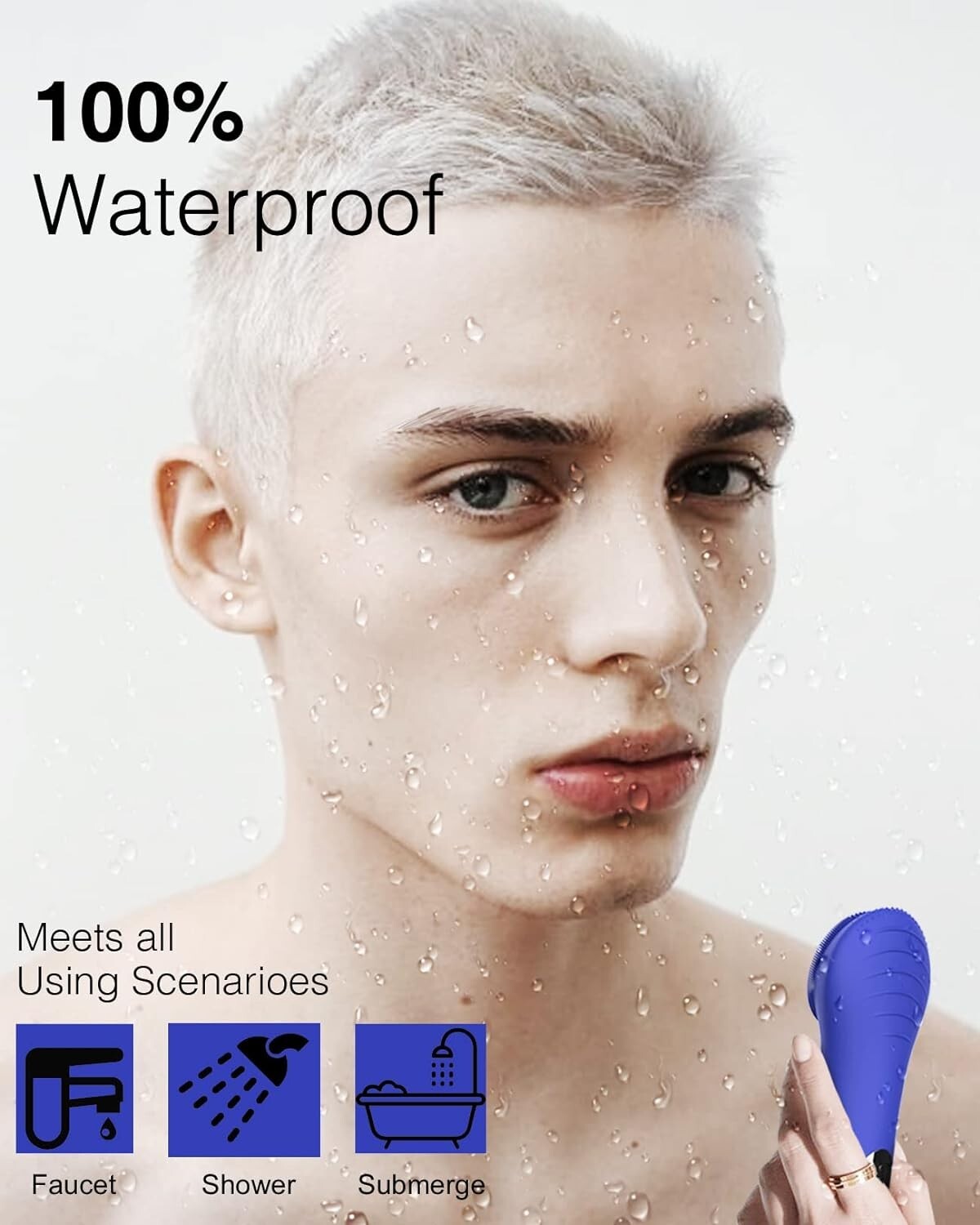 Electric Facial Cleansing Brush Waterproof Silicone Face Brush for All Skin Types