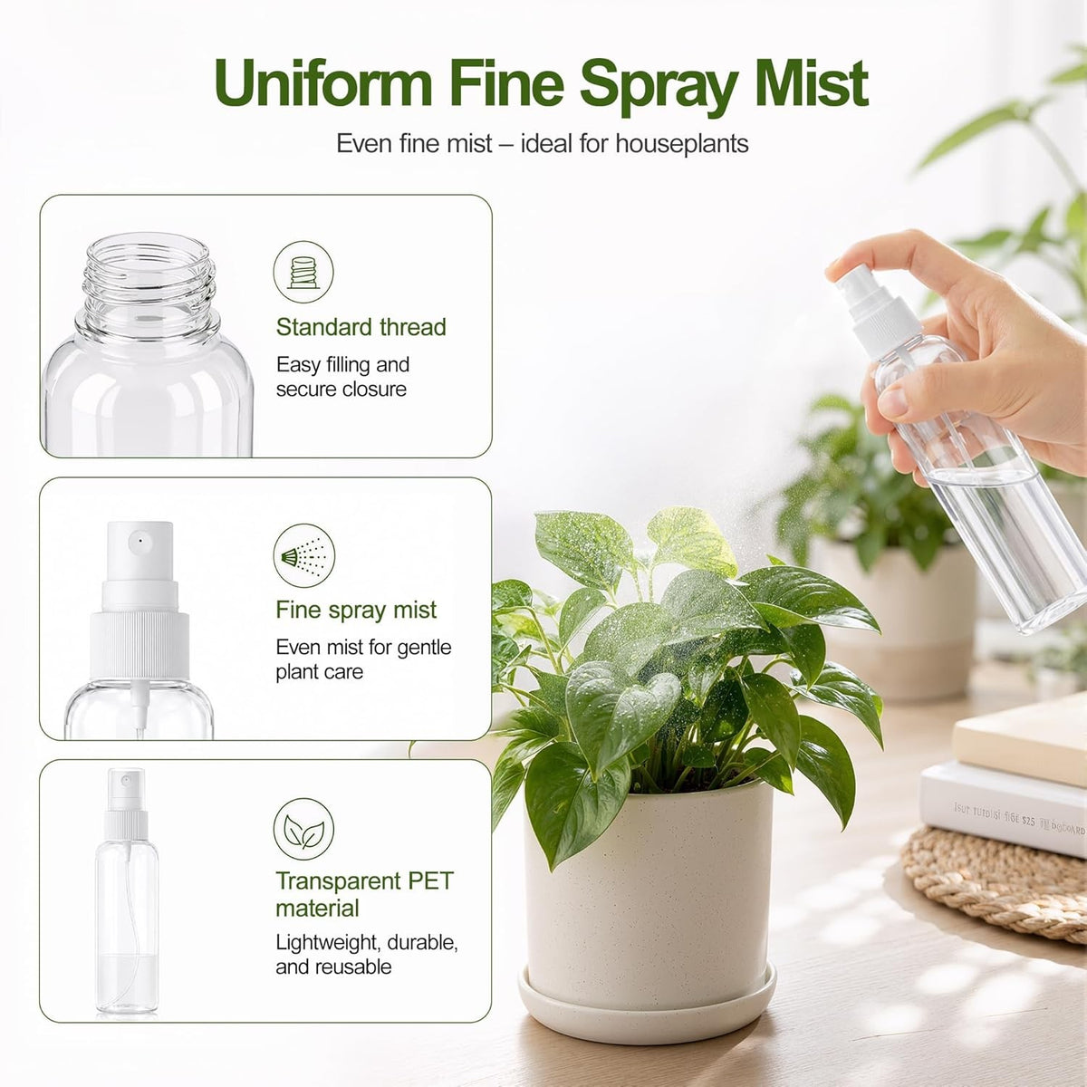 5-Pack 3.4oz Clear Plastic Spray Bottles with Fine Mist Nozzles and Labels