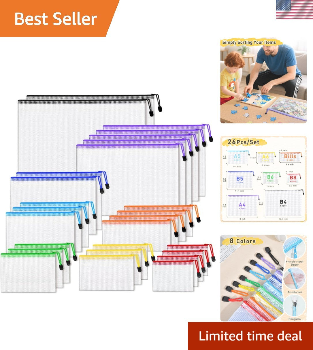 26pcs Mesh Zipper Pouch Bags Set - Waterproof Clear Storage Bags for Office Travel