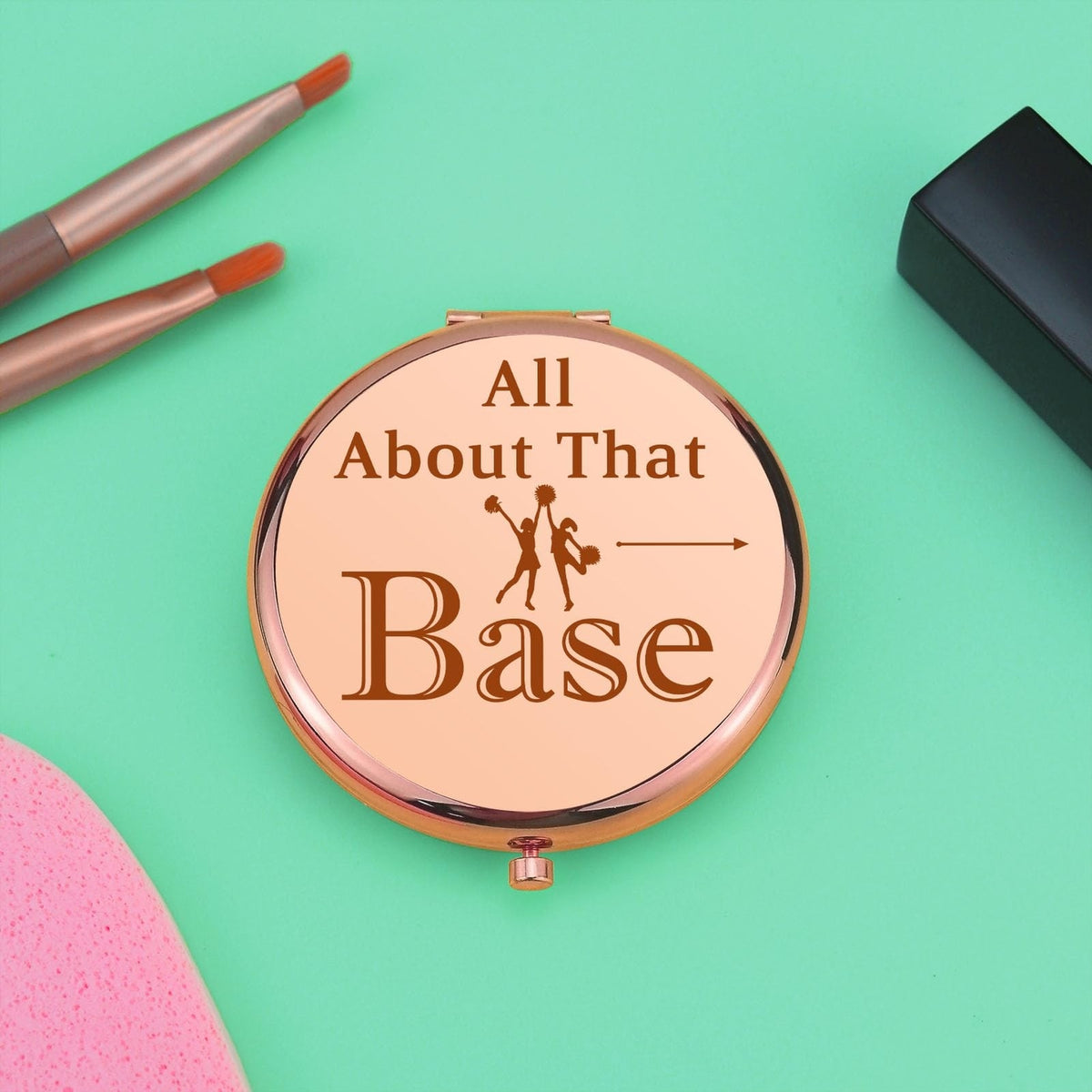 Rose Gold Compact Makeup Mirror - Portable, Magnifying, Dual Sided Cheerleading Gift