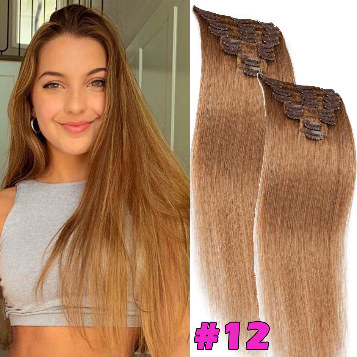 Seamless Clip-In Human Hair Extensions - Full Head Remy Hair Wefts