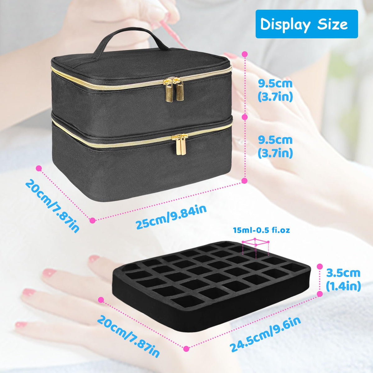 Double-Layer Nail Polish Carrying Case with Storage for 30 Bottles