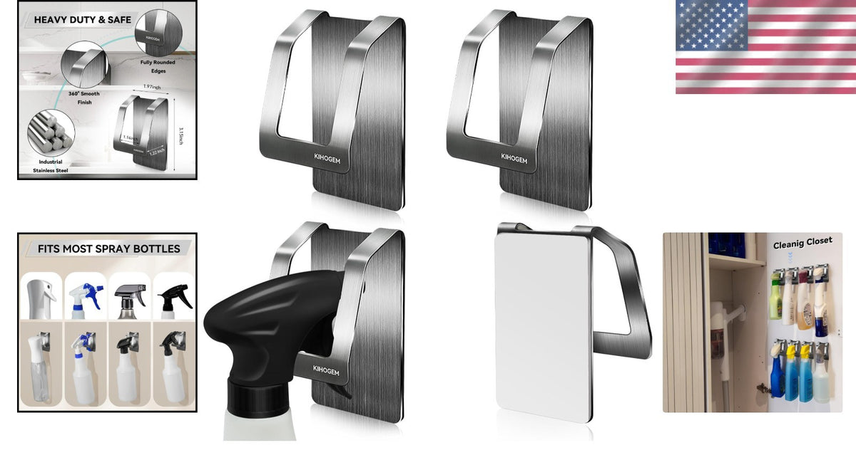 Rust-Resistant Wall Mount Spray Bottle Holder for Kitchen & Bathroom