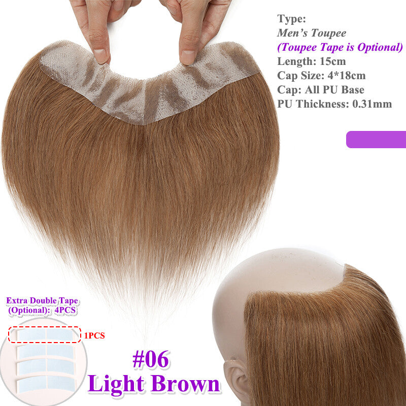 Men's Human Hair Toupee for Receding Hairline, Various Sizes & Colors