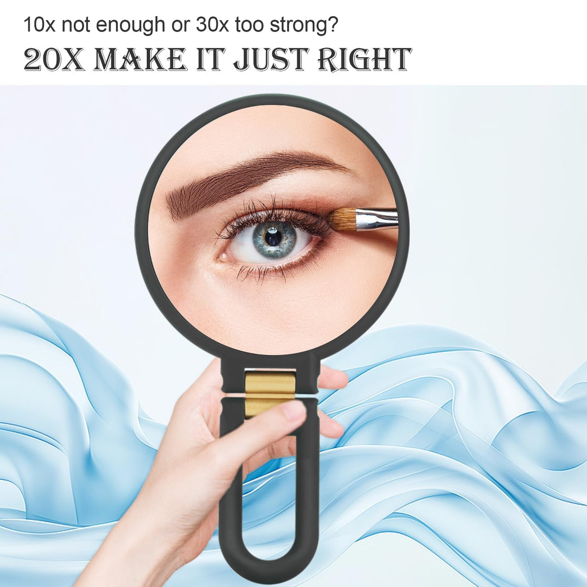 20x Magnifying Travel Handheld Mirror with Foldable Handle Black
