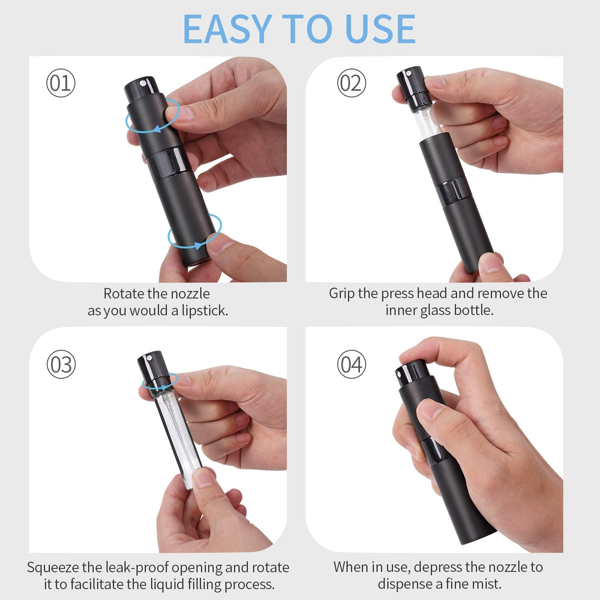 Refillable Travel Perfume Atomizer 8ml Black Portable Spray Bottle