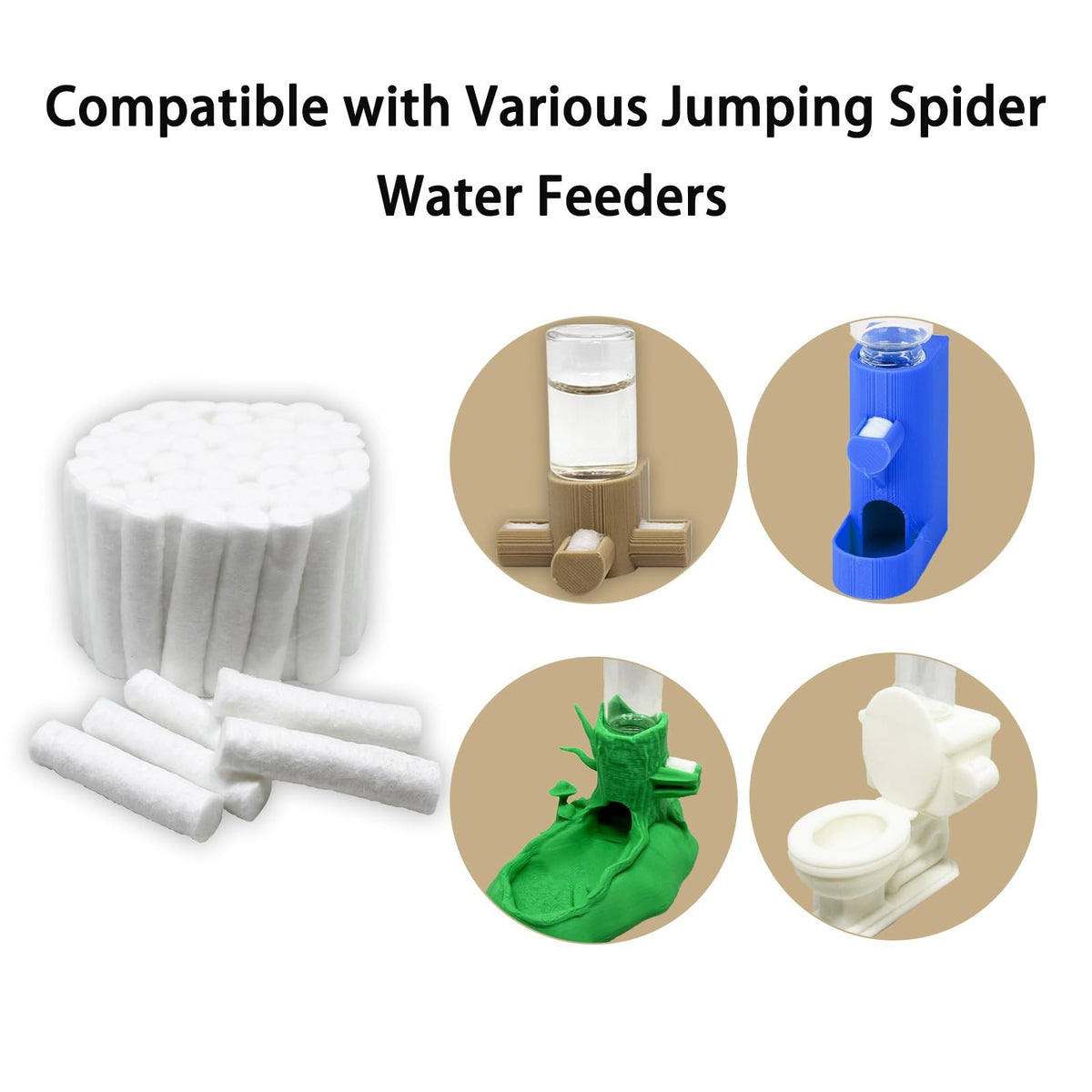 30 Pack Jumping Spider Water Fountain Cotton Swabs - Safe Absorbent Replacements
