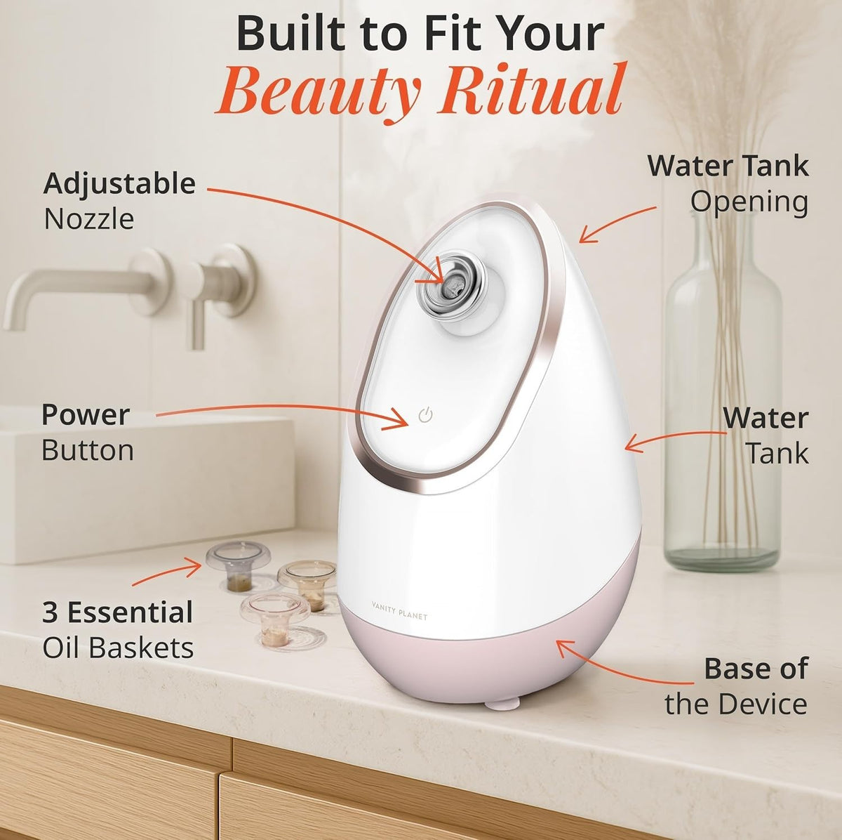 Facial Steamer for Face with Pore Cleansing & Aromatherapy - Rose Gold
