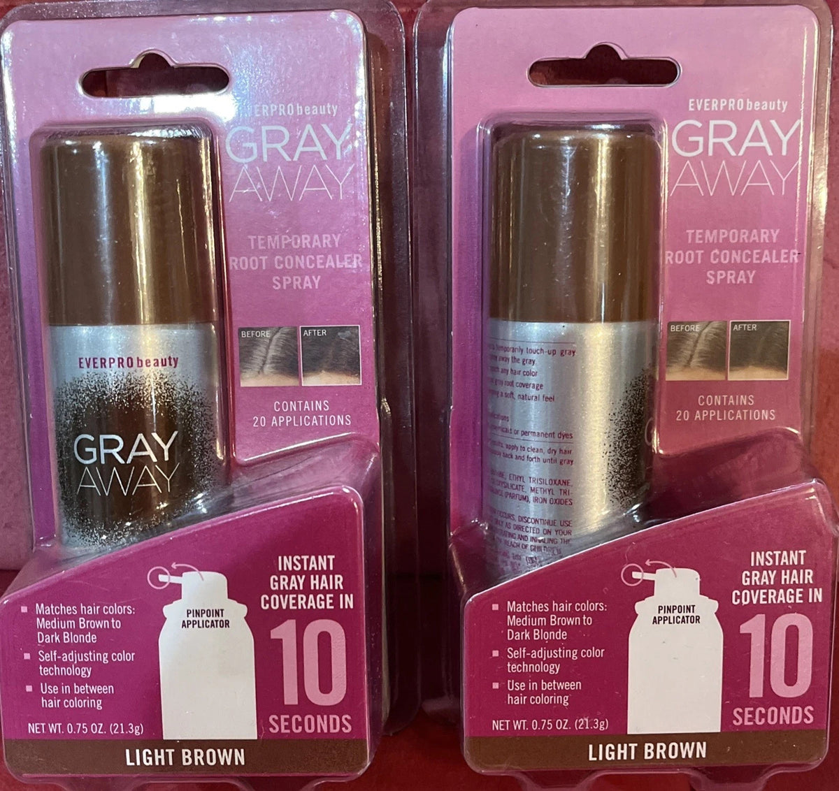 Gray Away Temporary Hair Color Root Concealer Spray - Light Brown (2 Pack)