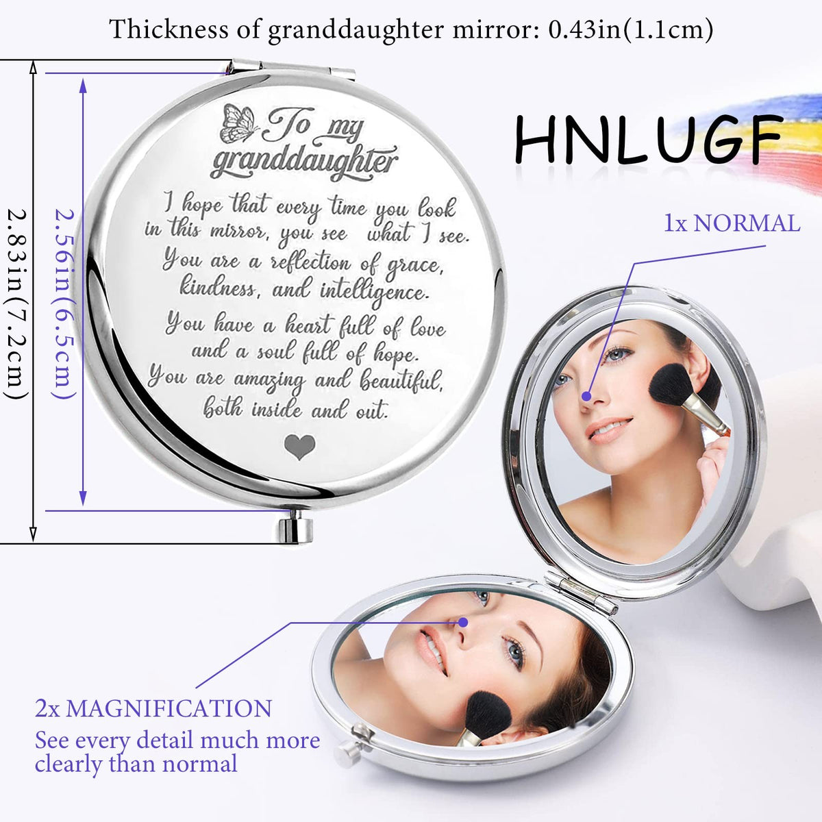 Personal Pocket Mirror for Granddaughter - Engraved Gift of Love and Beauty