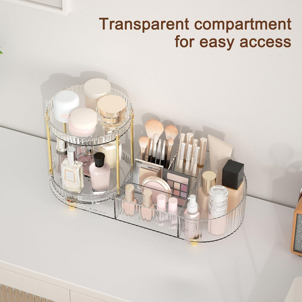 Rotating Makeup Organizer with 5 Compartments for Vanity and Countertop