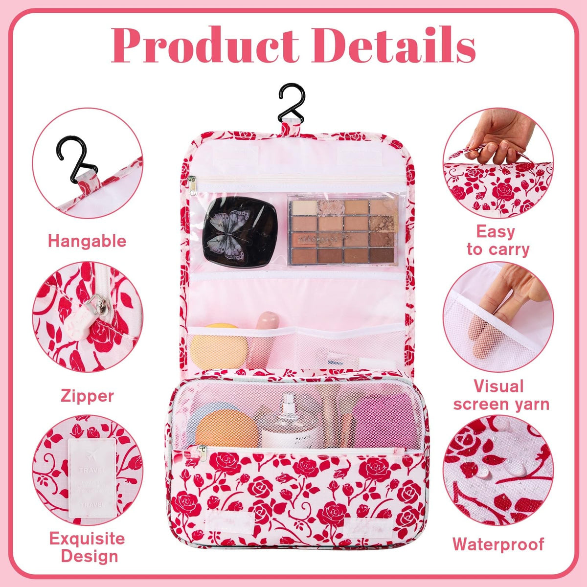 Waterproof Hanging Toiletry Bag with Multiple Compartments Travel Organizer