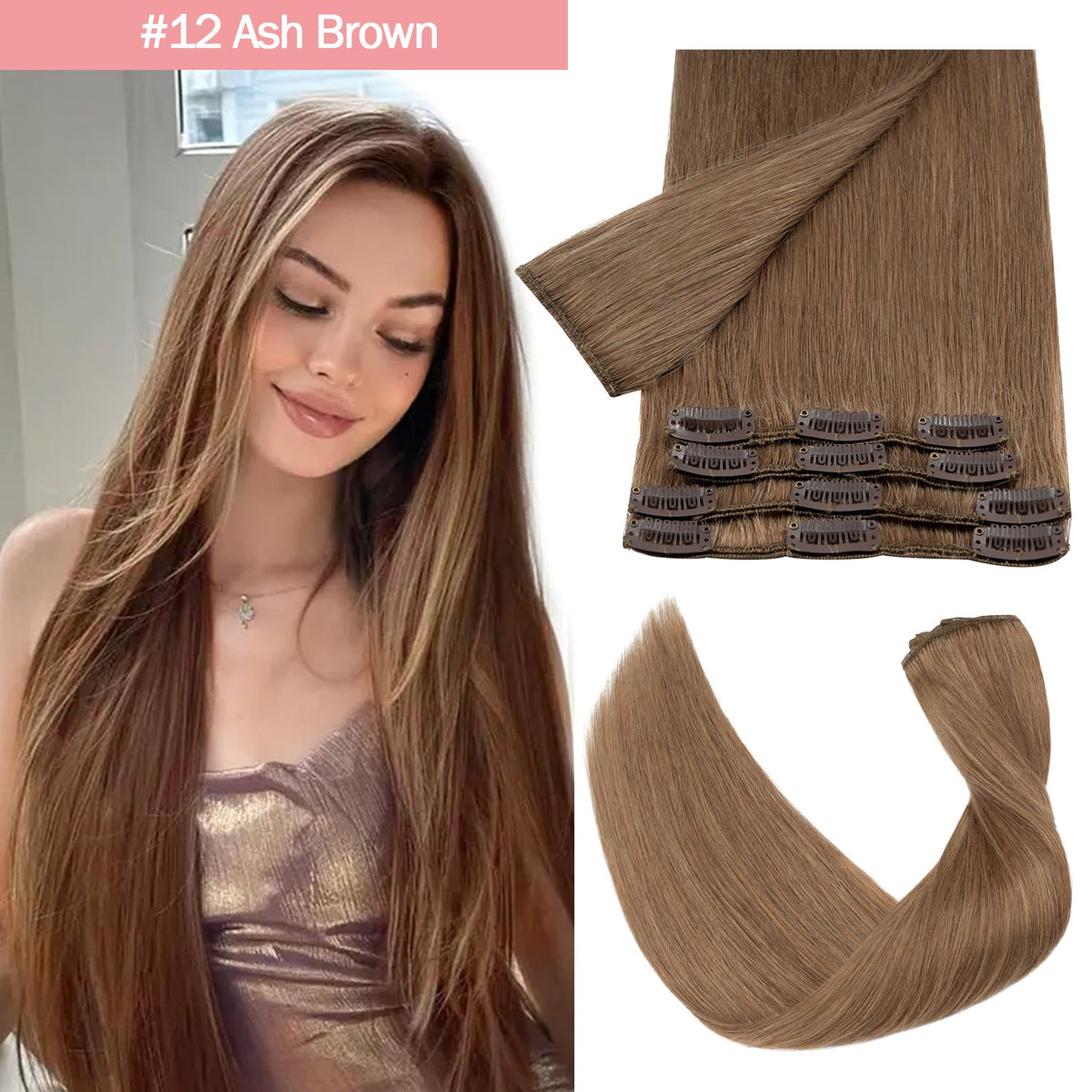 Clip-In Hair Extensions - 100% Real Human Hair Full Head Sets