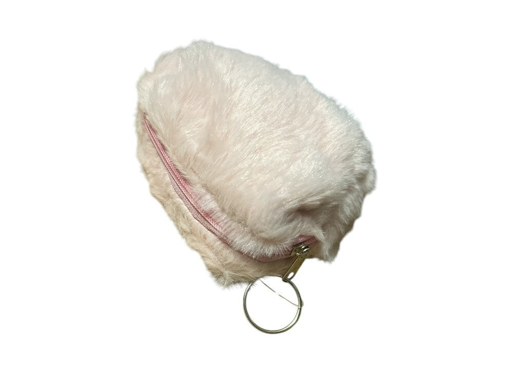 Mini Faux Fur Cosmetic Bag with Zipper and Key Ring, 4.5 Inch