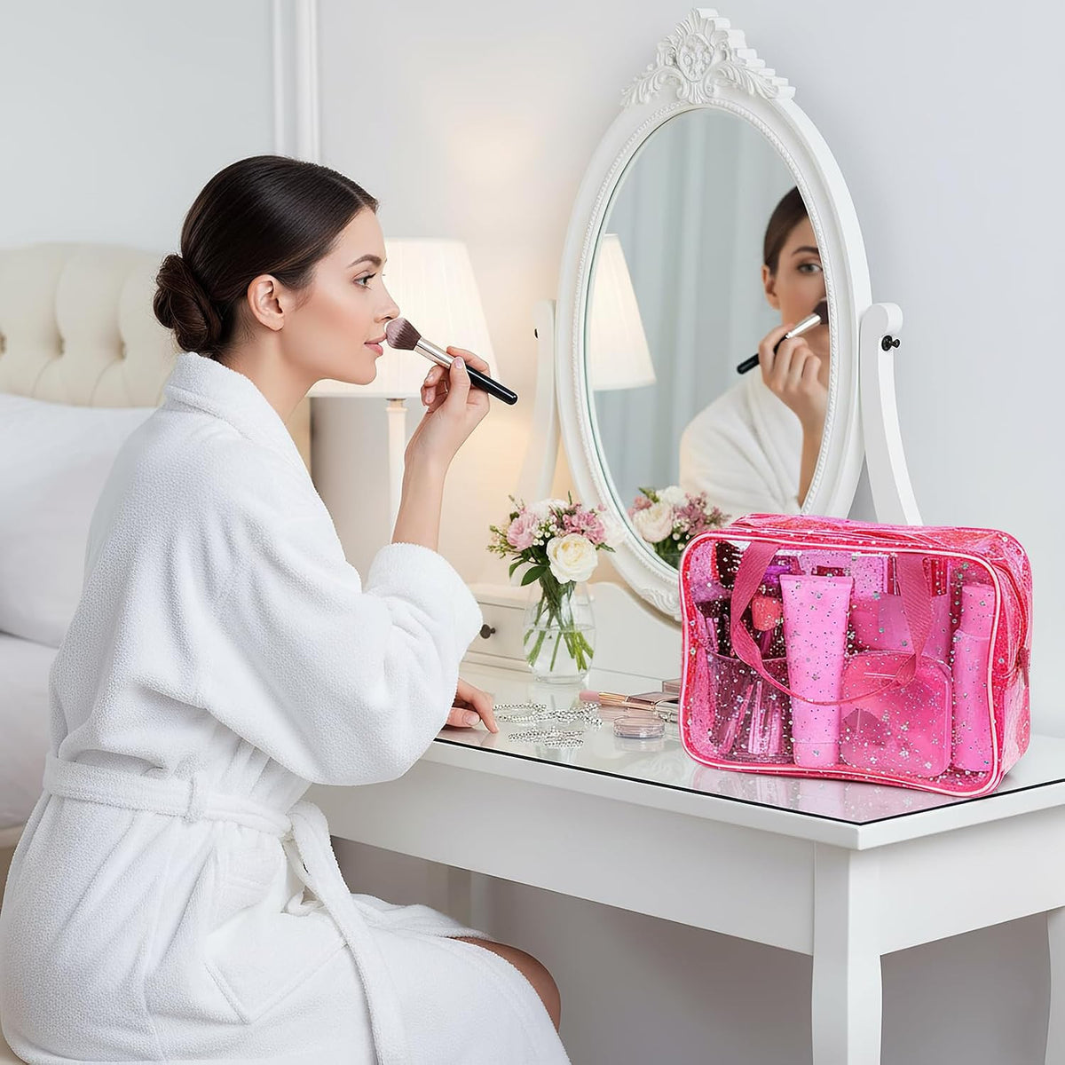 Waterproof Clear PVC Makeup Bag Set with Handle - 2 Pack for Travel & Storage