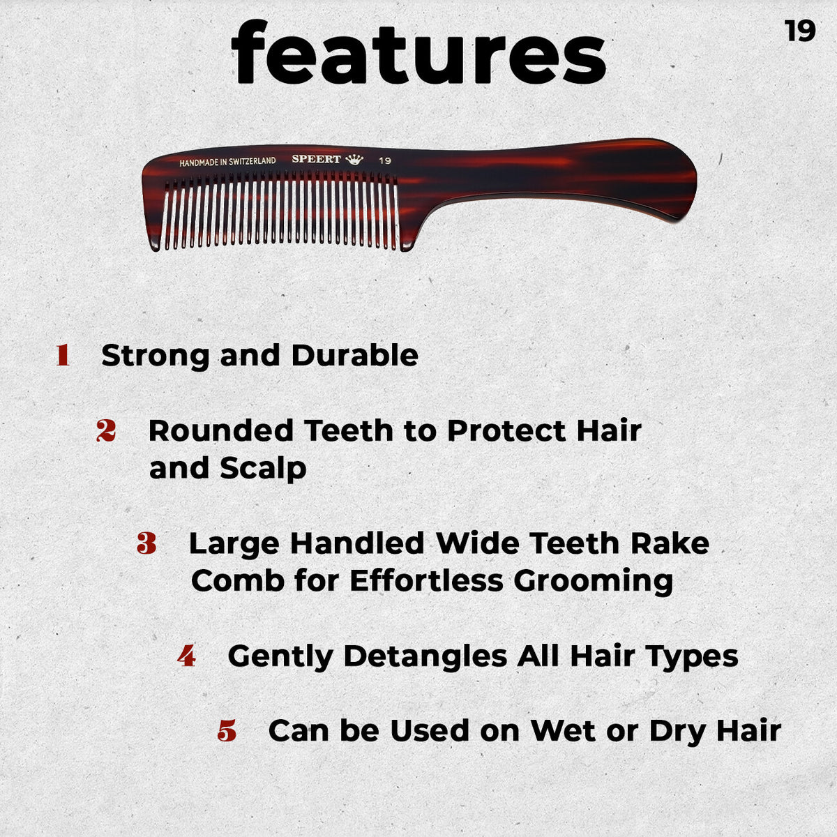 Handmade Swiss Tortoise Cellulose Acetate Comb 7.38 Inches - Style #19