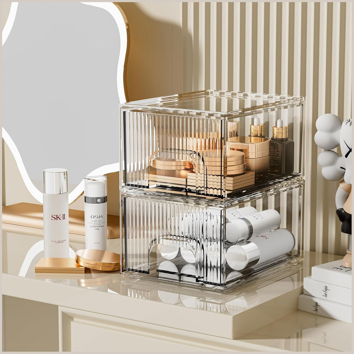 2 Pack Clear Stackable Cosmetic Organizer — Acrylic Drawer Storage