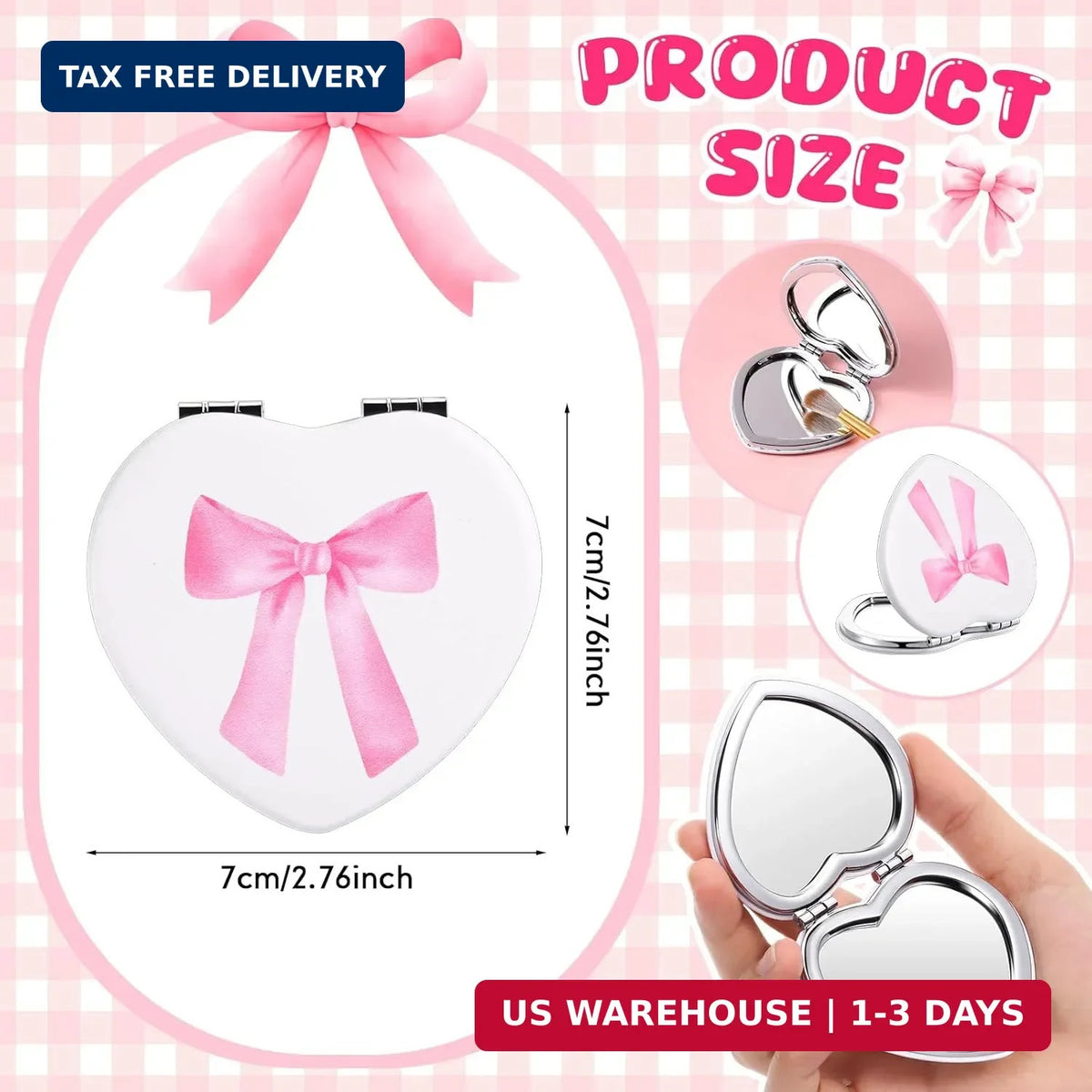 Pink Heart-Shaped Compact Mirror Set for Women & Girls - Cute Aesthetic, Portable Makeup Mirrors, 3 Pack