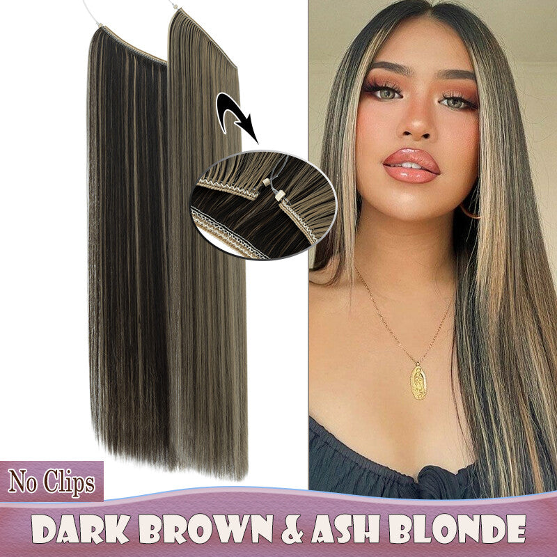 Invisible Wire Clip-In Hair Extensions with Clips & Replacement Wires - Natural & Wavy, 20/24 Inch