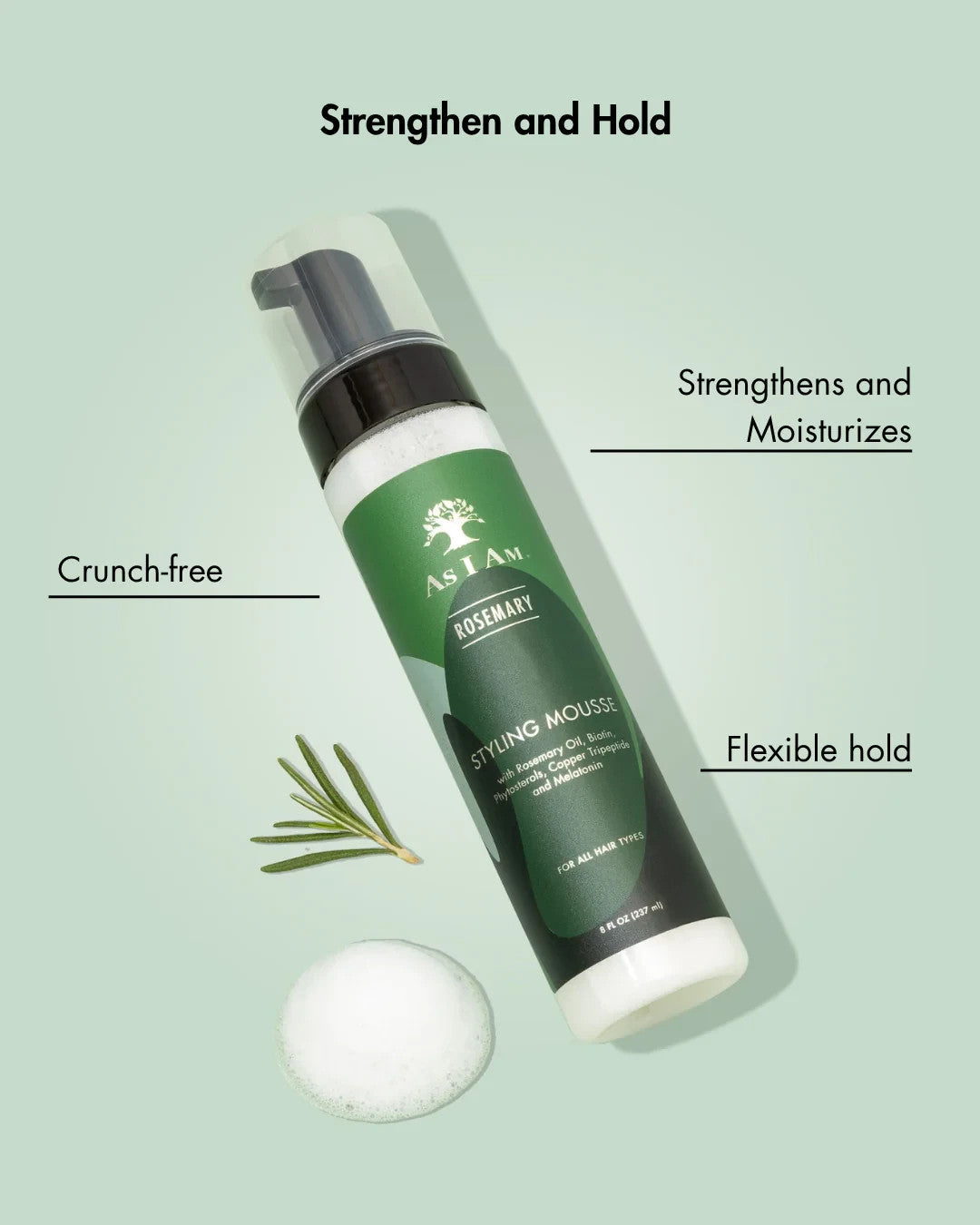 Hair Styling Mousse with Biotin & Rosemary for Soft, Shiny Hair - 8oz