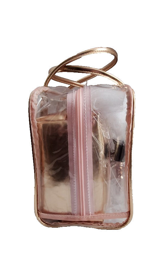 Pink Sequin Weekender Set with Red Stones - 8 Piece Cosmetic Bag Organizer