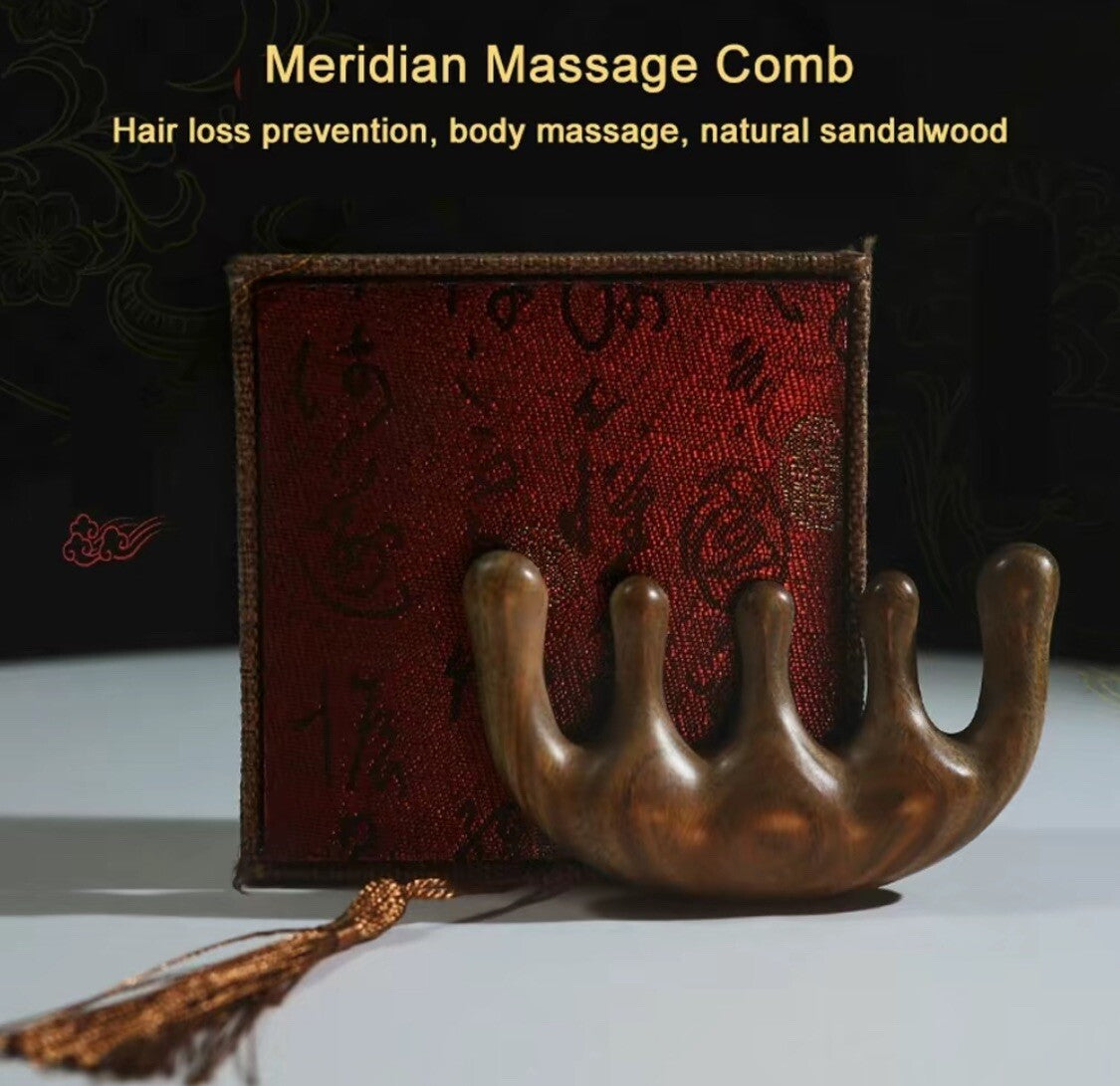 Sandalwood Head Massage Comb for Hair Therapy and Scalp Acupressure