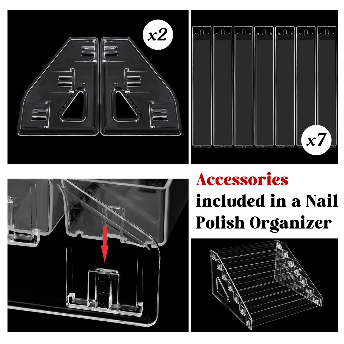 Acrylic 7-Tier Display Stand for Sunglasses, Nail Polish & Small Items, 2 Pack