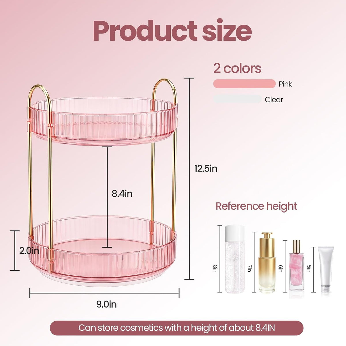 Rotating Makeup Organizer with 360° Turntable - Vanity, Bathroom & Bedroom Storage