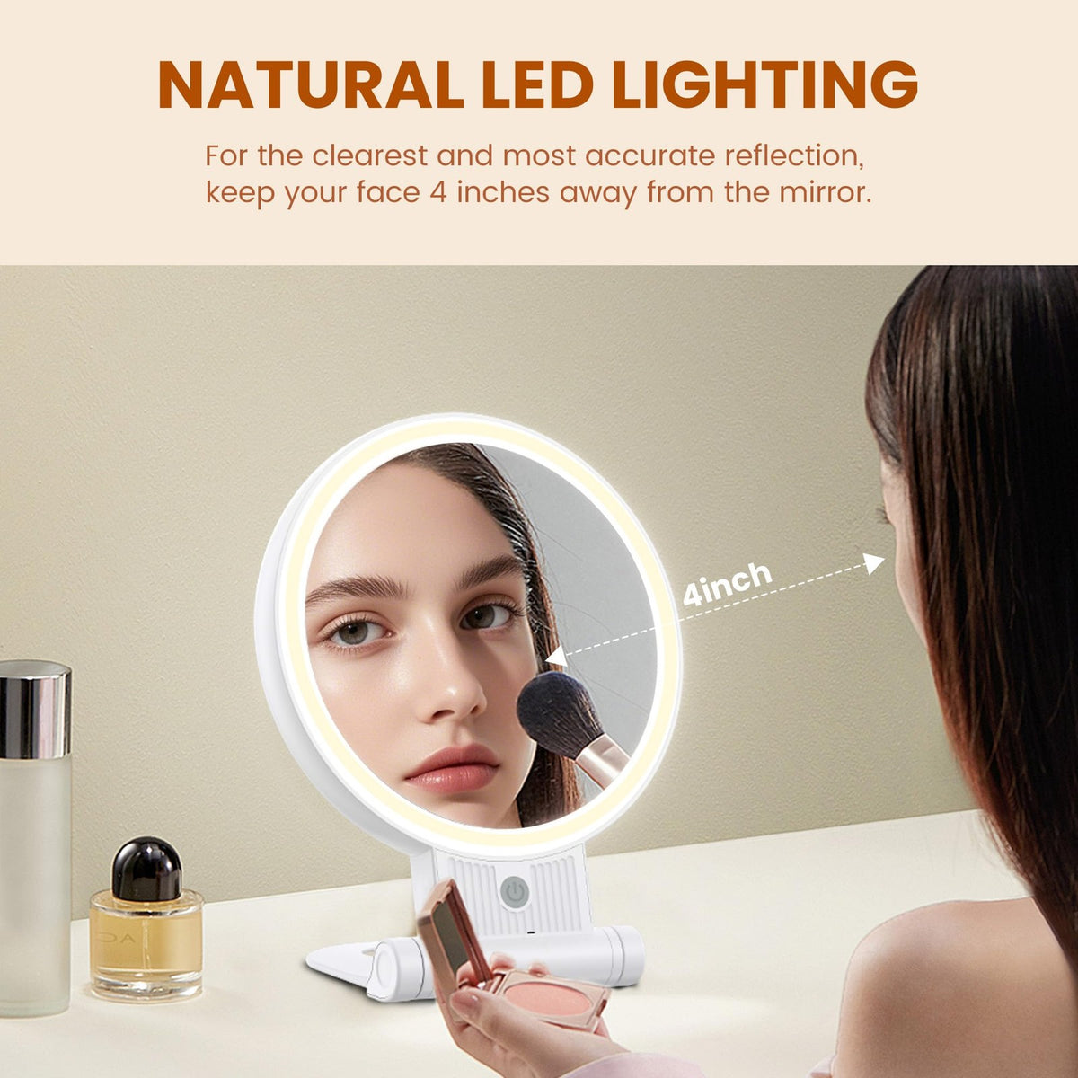 Lighted Makeup Mirror with 1X/30X Magnification, 3-Color LED, Rechargeable