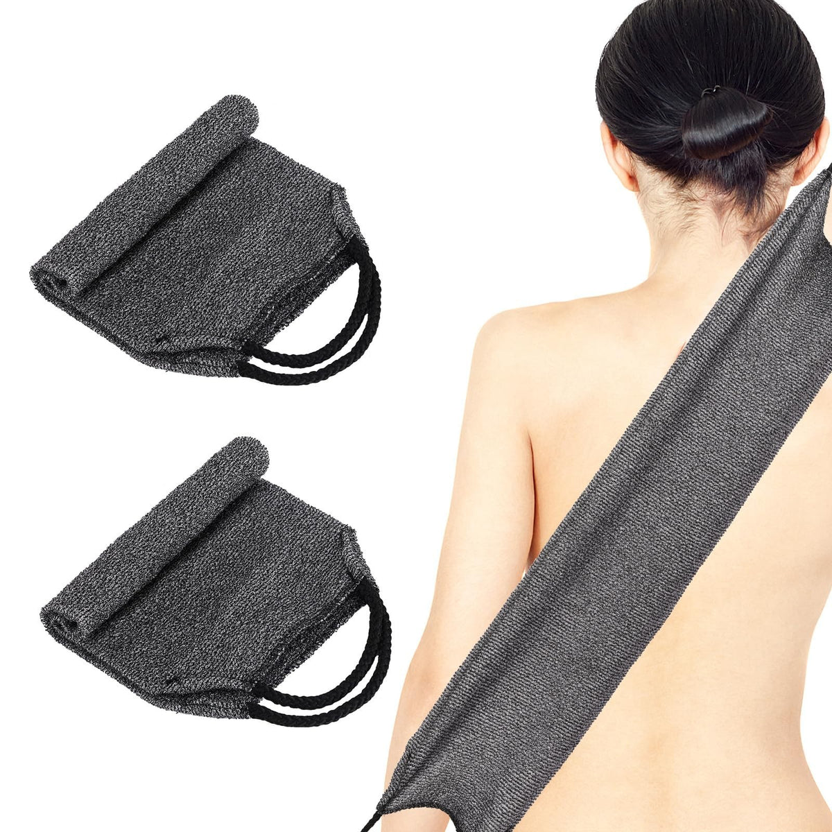 2Pcs Exfoliating Back Scrubber with Handles Body Towel Gray, Gray