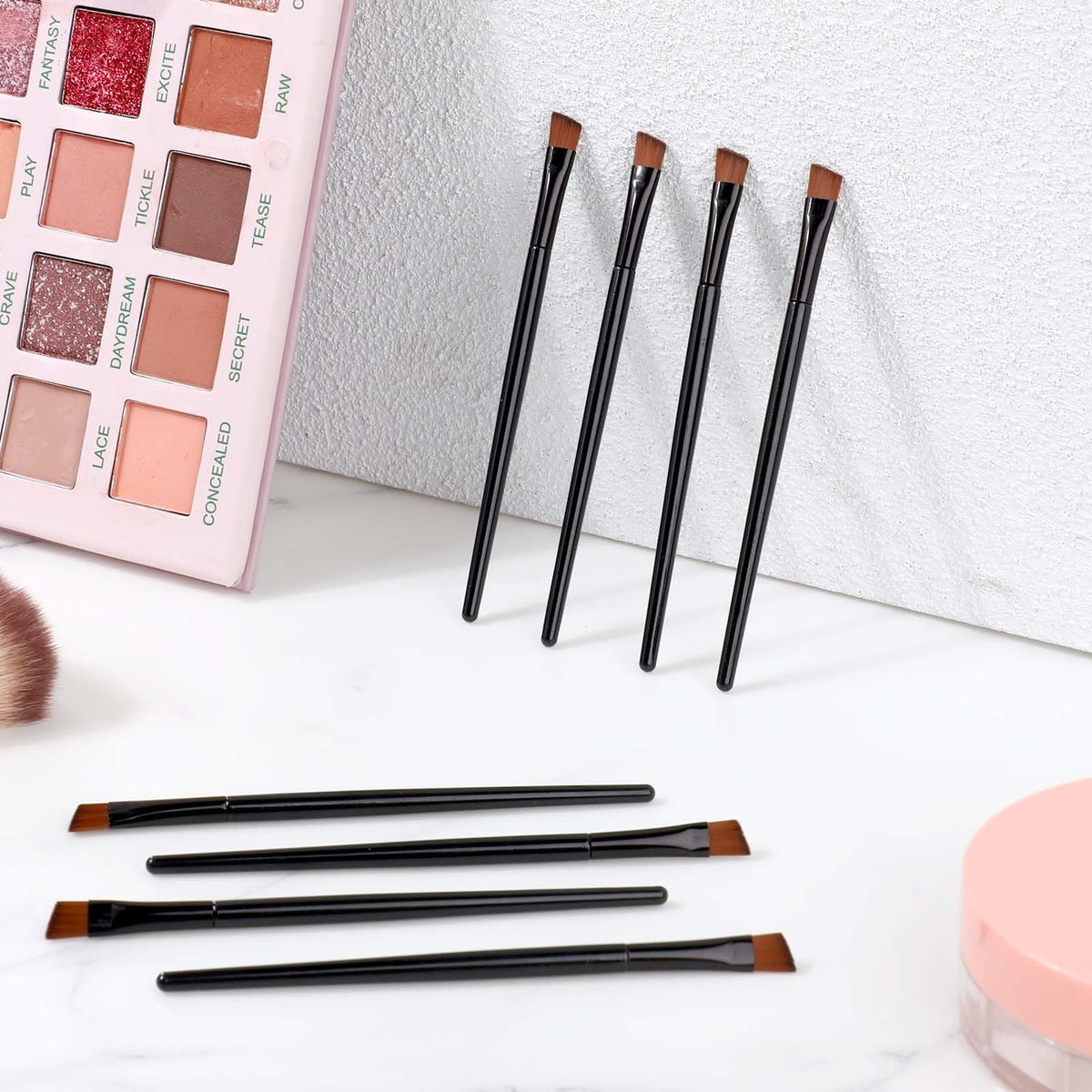 50Pcs Angled Eyebrow & Makeup Brushes Set - Precise, Versatile Flat Tapered Tools