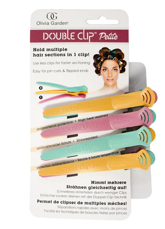 OLIVIA GARDEN Double Clip Petite 4 Clips Per Pack Antibacterial