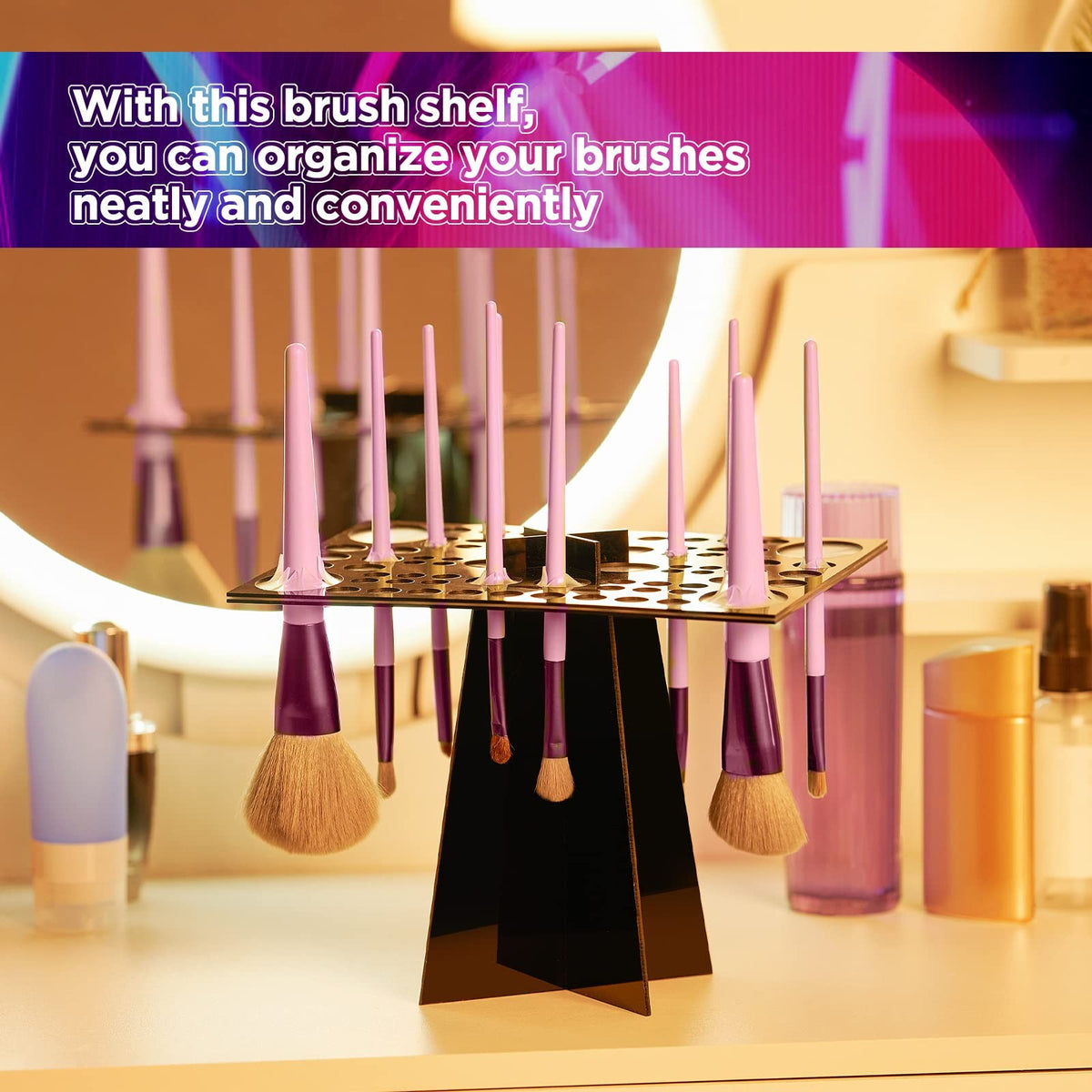 Acrylic Makeup Brush Holder with 72 Holes - Portable Drying Rack & Organizer
