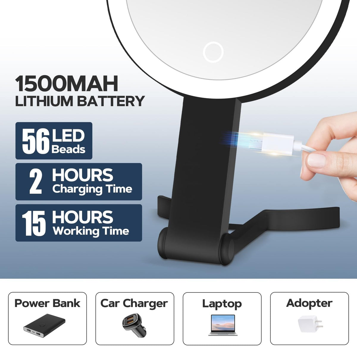 Lighted Makeup Mirror 30X Magnification with LED, Handheld & Hanging Black