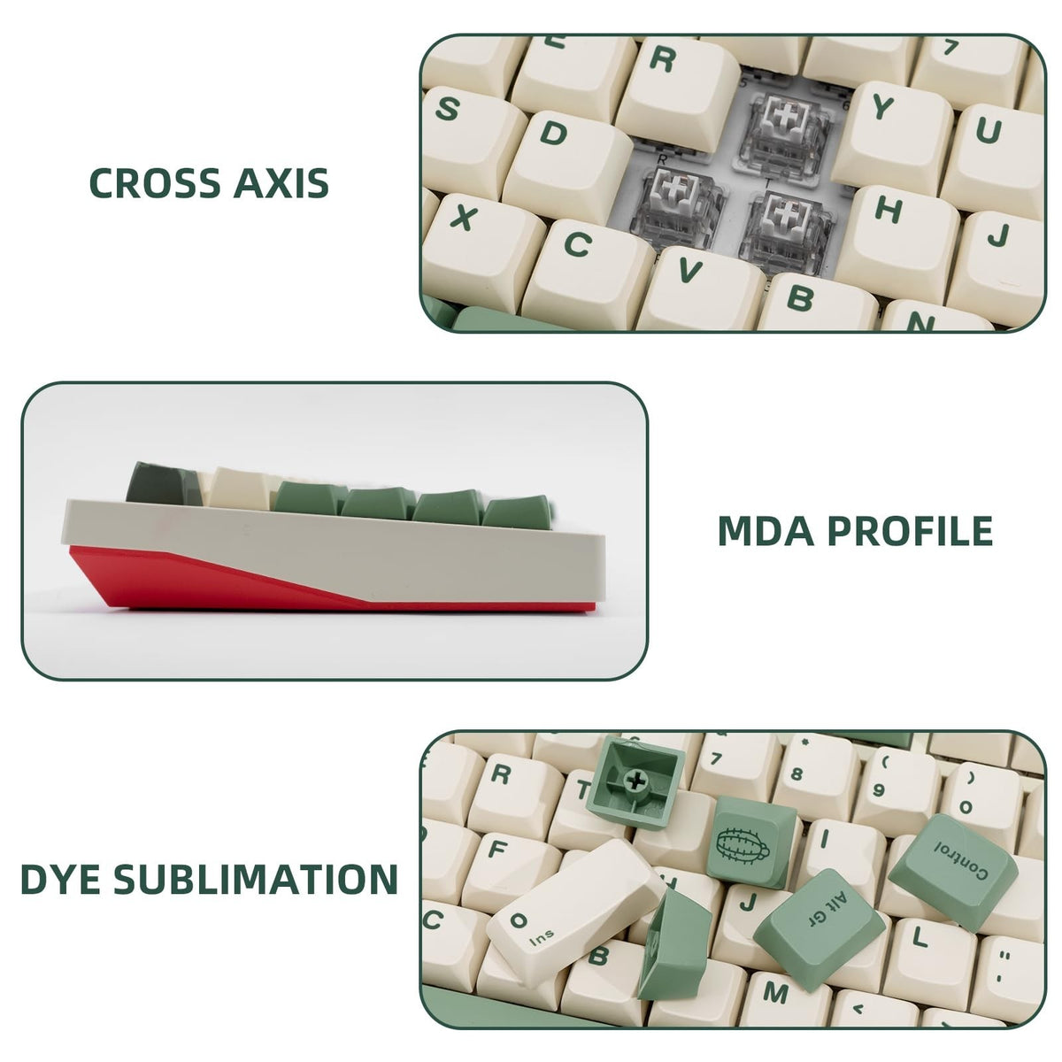 Green PBT Keycap Set for Mechanical Keyboard - MDA Profile, ANSI Layout, Botanical Theme