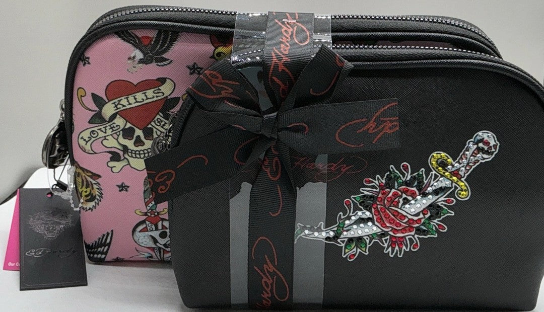 Pink Rose Rhinestone Cosmetic Bag Set - Makeup Organizer Pouch