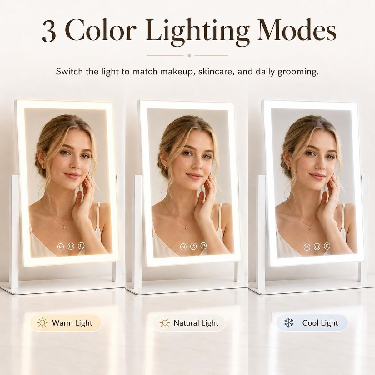 Vanity Makeup Mirror with Lights - 16x13 inch, 3 Color Modes, 360° Rotation