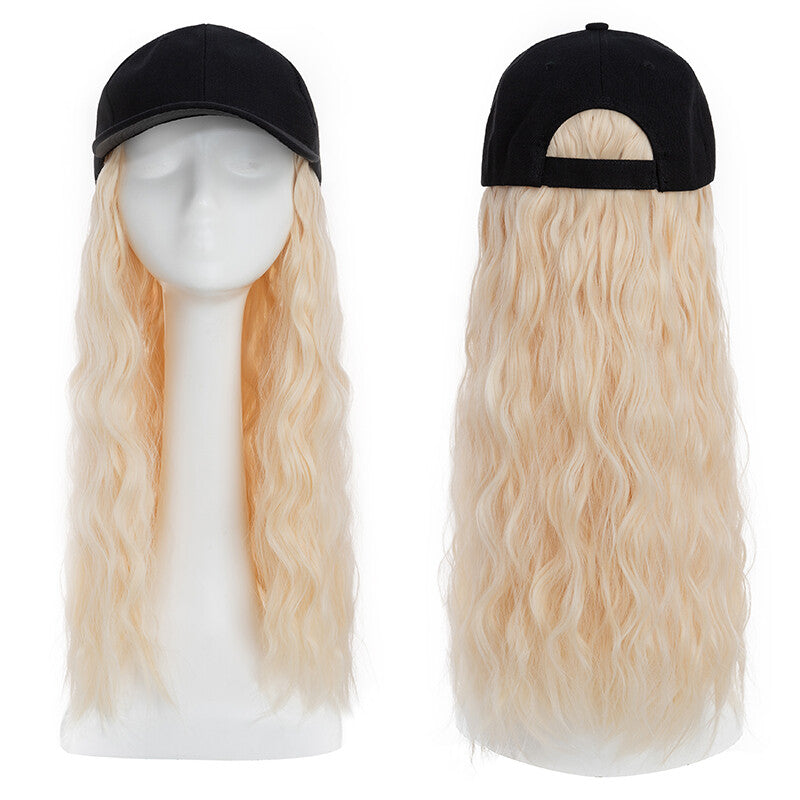 Baseball Cap with Synthetic Hair Extensions - Straight, Curly, Wavy Fits Most
