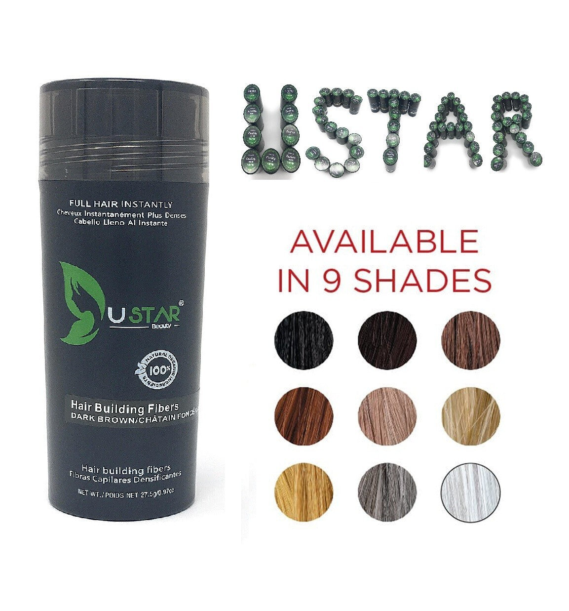 Black Hair Building Fibers - Keratin Thickening Powder 27.5g