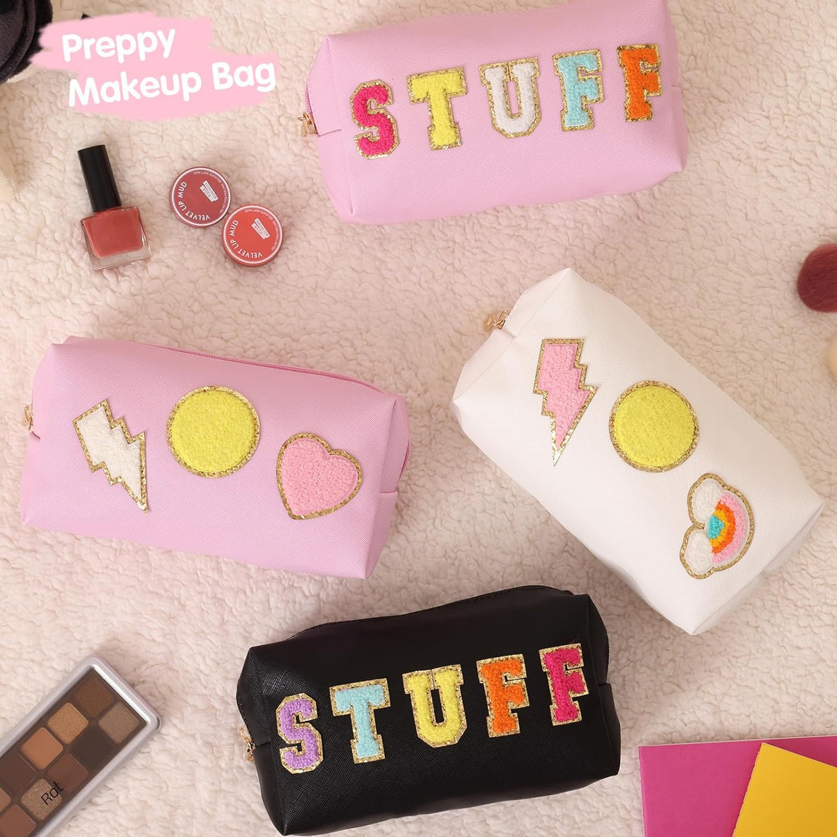 2-Pack Waterproof Makeup Bags Travel Cosmetic Organizer Pouches Pink