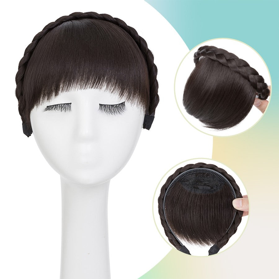 Women Braid Headband Topper with Bangs - Instant Hair Fringes & Hairbands