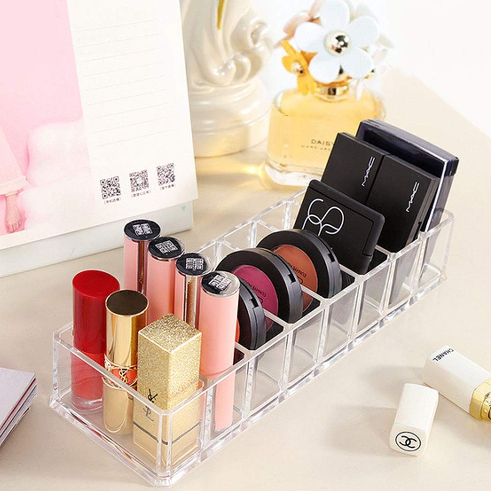 Acrylic Makeup Organizer with 8 Compartments - Clear Compact Storage