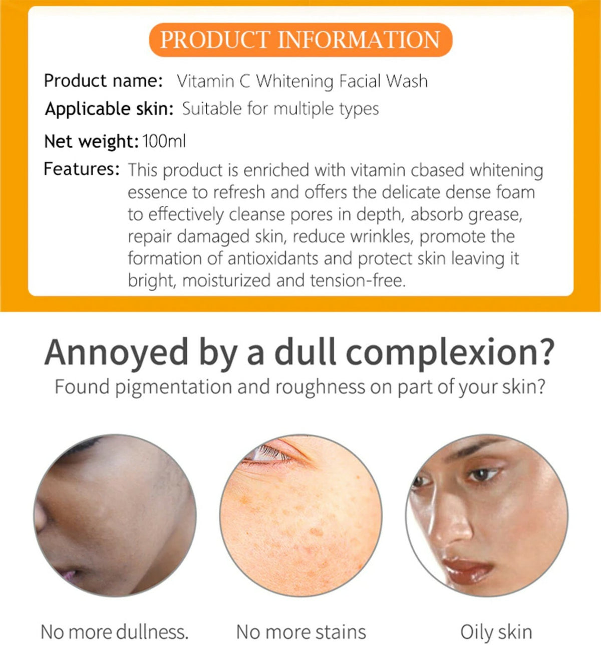 Vitamin C Facial Cleanser with Hyaluronic Acid - Moisturizing & Anti-Acne 100ml