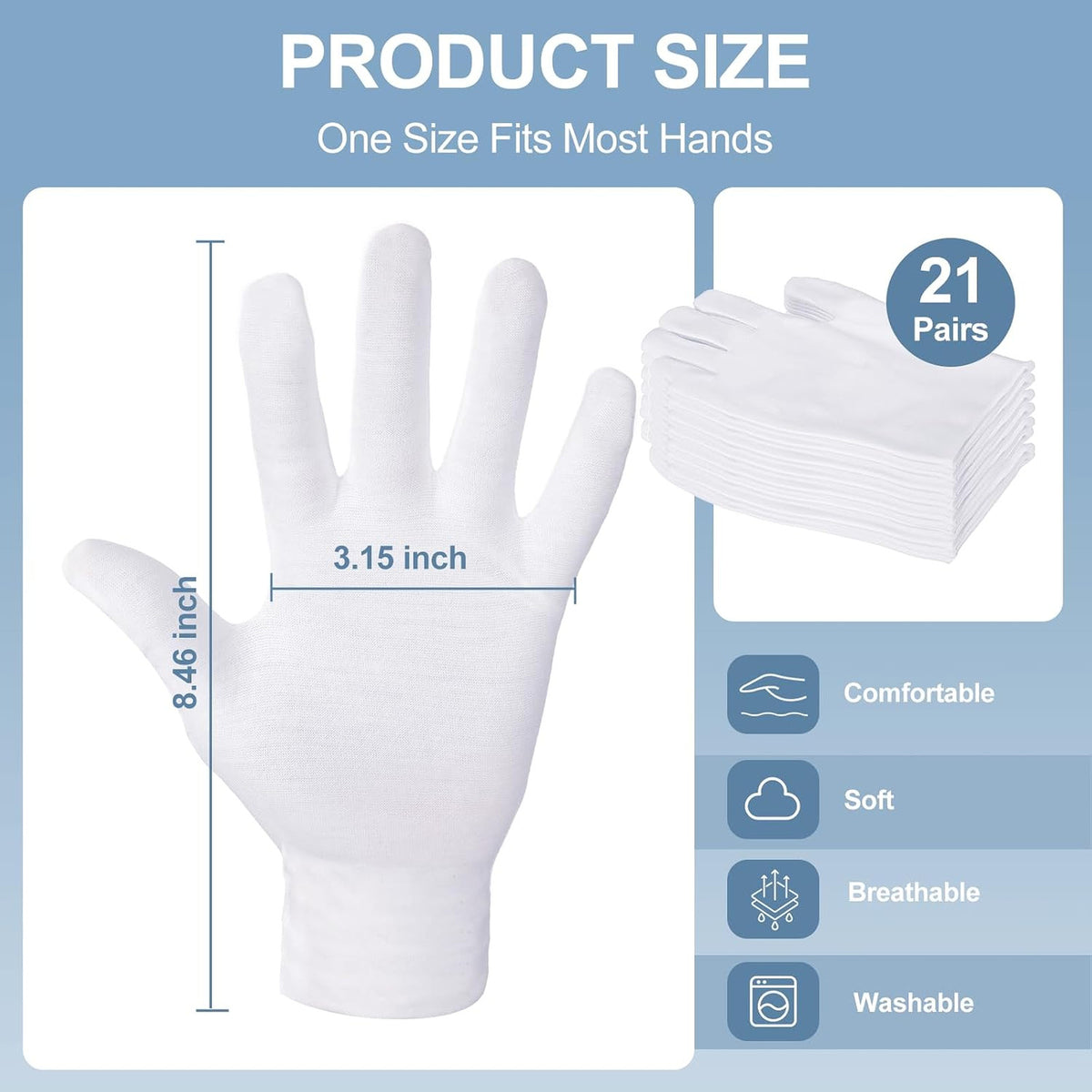 White Cotton Gloves 42 Pack Unisex Sleep Moisturizing